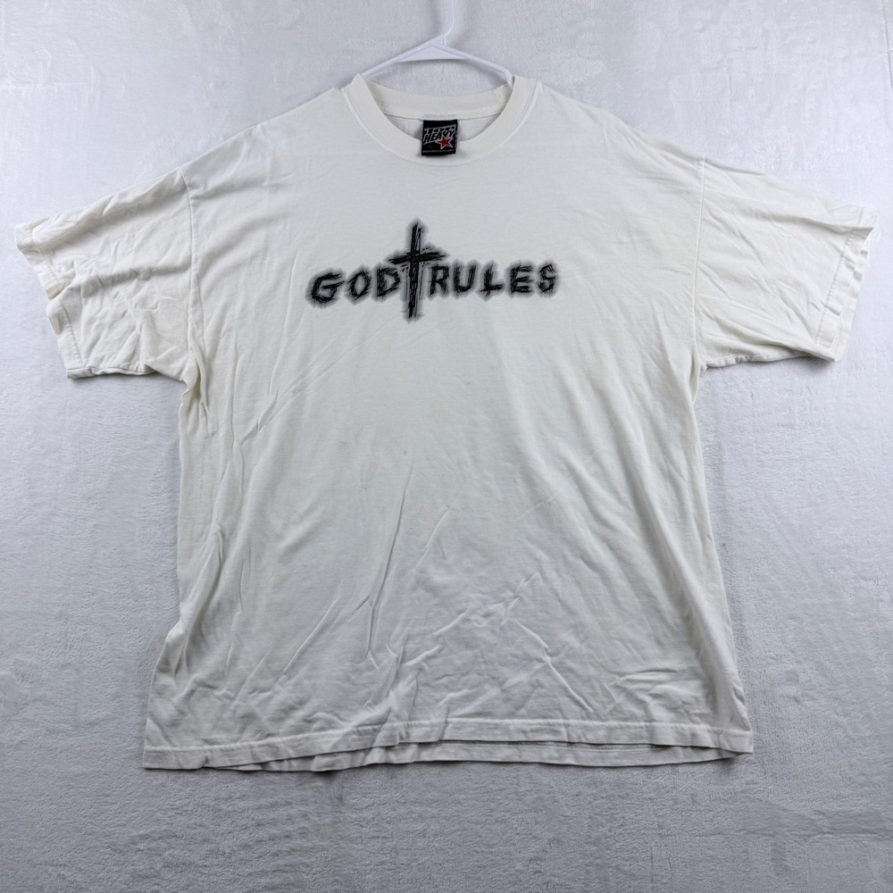 Top Heavy T-Shirt God Rules Cross Graphic White XL